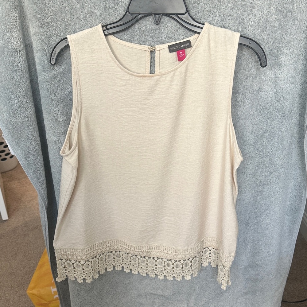 Vince Camuto Beige Tank Top with Crochet Hem